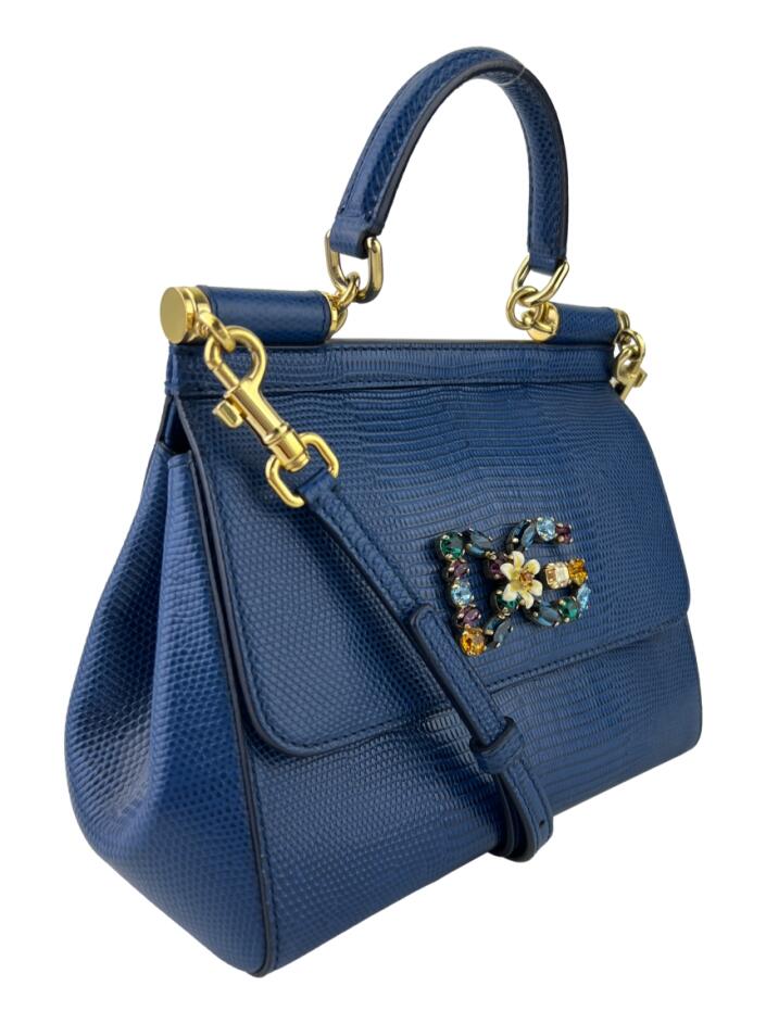 Bolsa Tiracolo Dolce & Gabbana Miss Sicily Crystal Embossed Azul