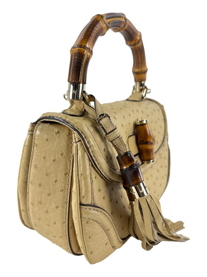 Bolsa Tiracolo Gucci New Bamboo Ostrich Bege - CORX10 Original