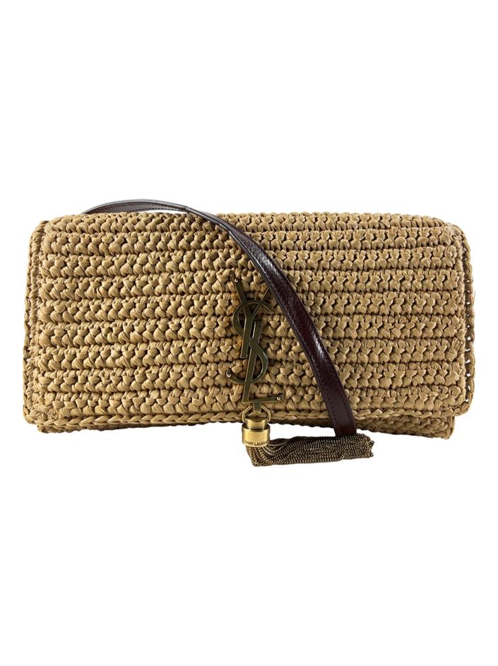 Bolsa Tiracolo Yves Saint Laurent Kate 99 Tassel Raffia Bege