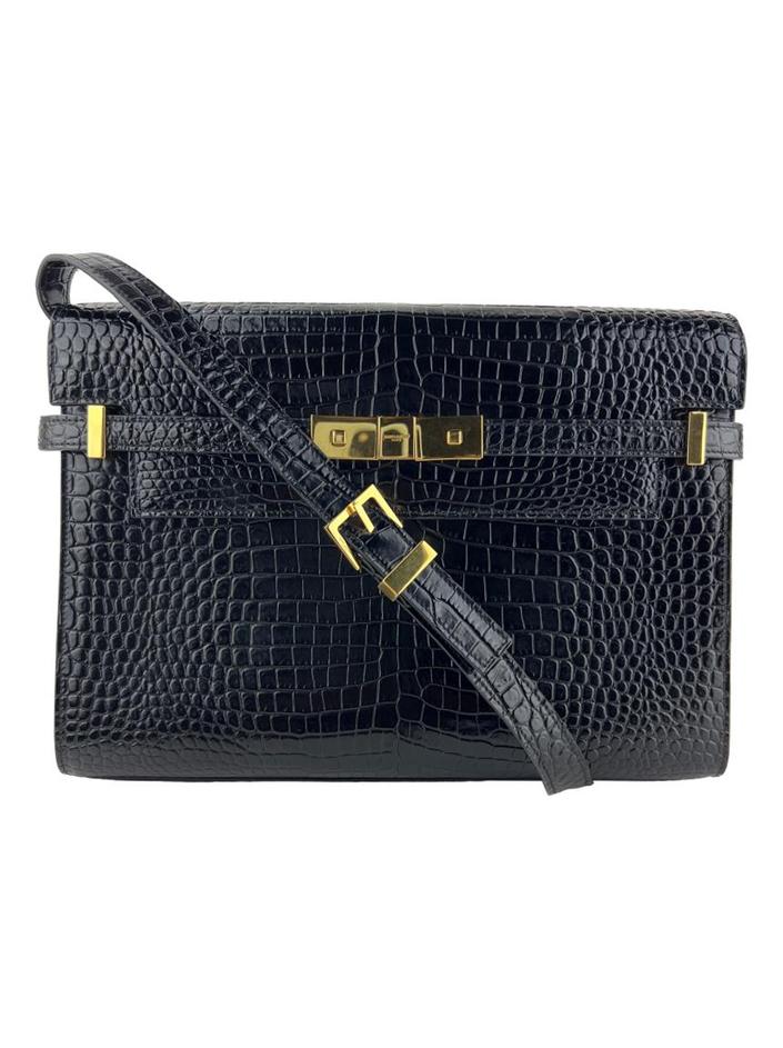 Bolsa Tiracolo Yves Saint Laurent Manhattan Embossed Croco Preta