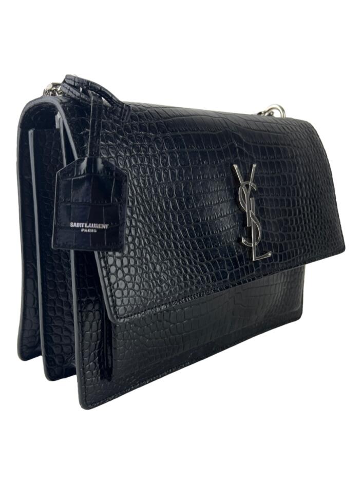 Bolsa Tiracolo Yves Saint Laurent Monogram Sunset Couro Preto