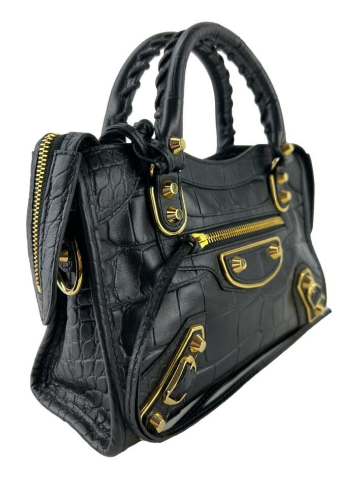 Bolsa Tote Balenciaga Mini City Crocodile Embossed Metallic Edge