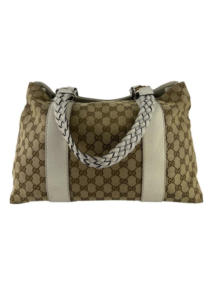 Gucci Beige GG Canvas and Leather Bamboo Bar Shoulder Bag