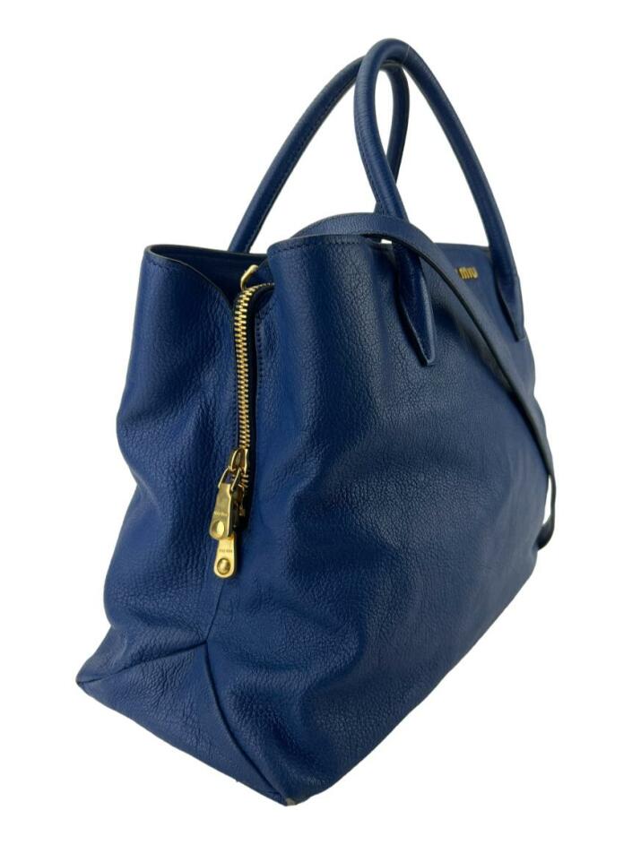 Bolsa Tote Miu Miu Vitello Shine Azul - CBVQ10 Original | Etiqueta