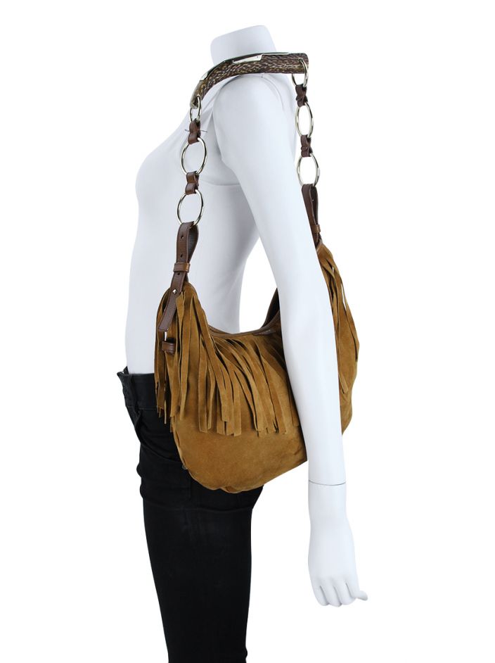 Yves Saint Laurent Suede Fringe Shoulder Bag - Black