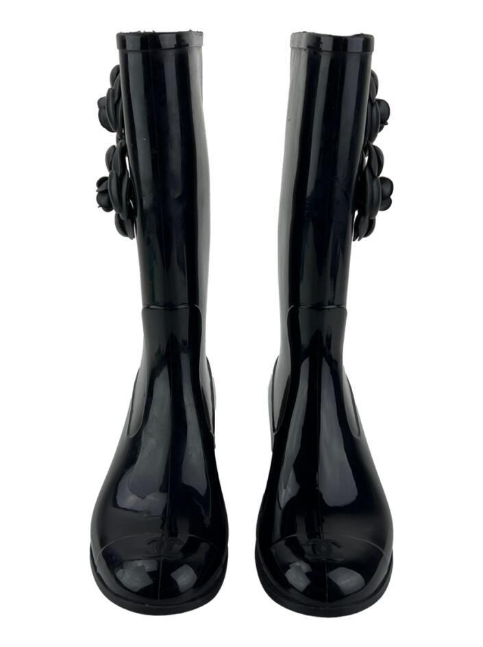 Bota Chanel Galocha Rubber Camellia Preta - ABQA33 Original