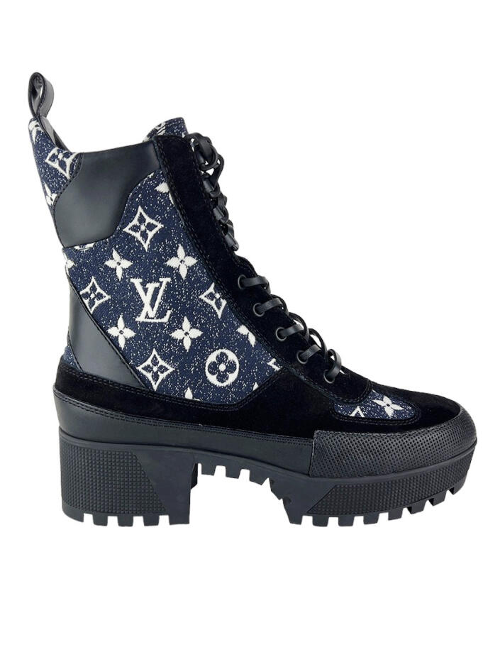 Bota Louis Vuitton Monogram Denim Laureate Platform Desert Azul