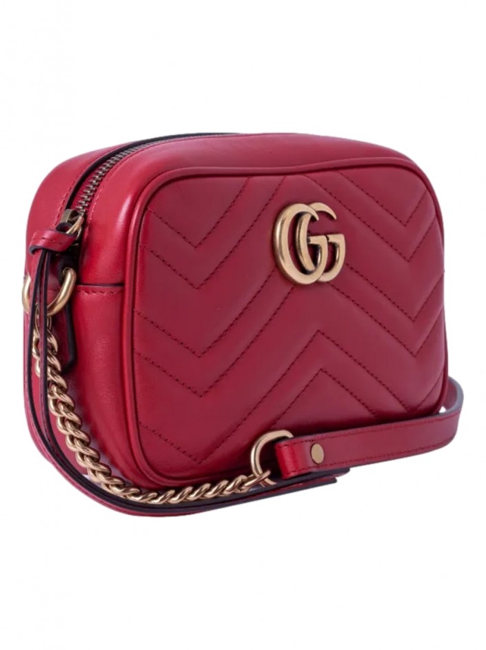 Bolsa Tiracolo Gucci Marmont Mini GG Chain Matelasse Vermelha