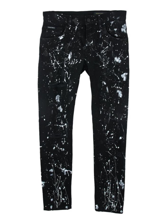 Jeans Dolce Gabbana Splashed Paint - Motif Peinture éclaboussée Marron - Taille 48 - Neuf Avec étiquettes