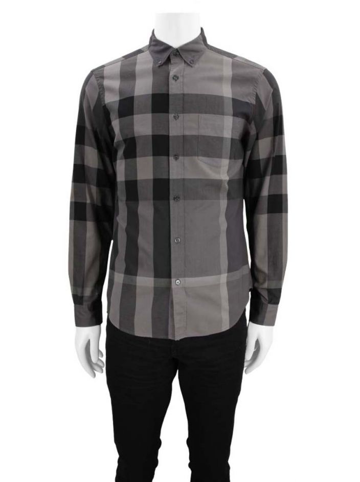 Camisa Burberry Algodão Xadrez Cinza Masculina Original - HDZ234 | Etiqueta  Única