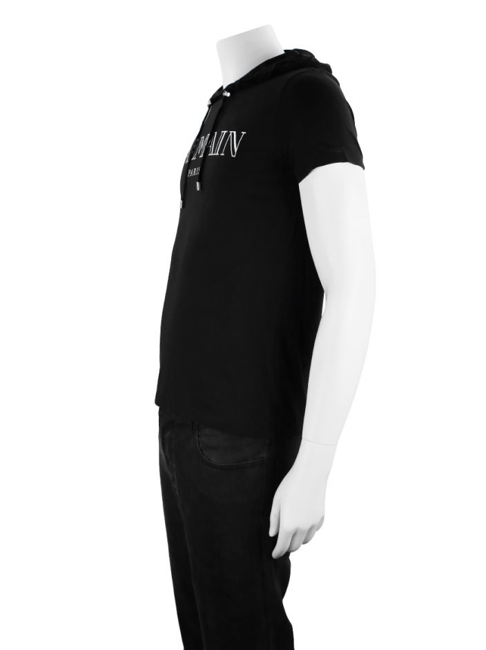 Balmain - Camiseta preta com logotipo prata bordada - Moda BLS