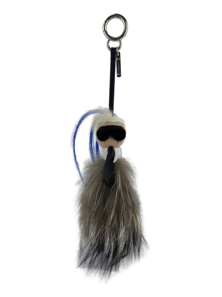 Chaveiro Fendi Mink Fox Goat Fur Mini Karlito Azul - ACI749