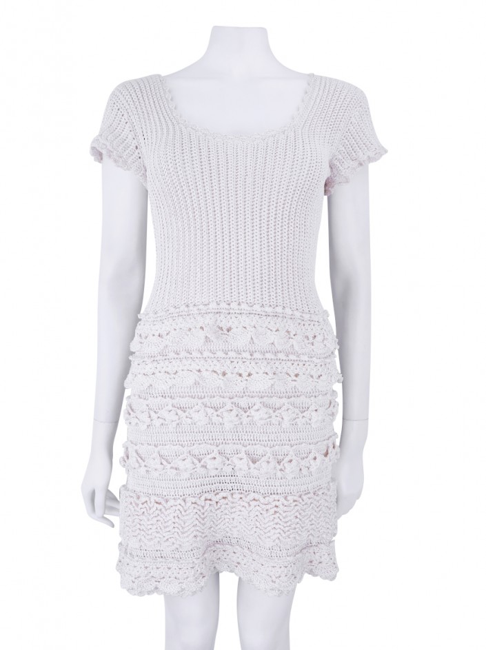 Vestido Vanessa Montoro Crochet Creme LOI8 Original Etiqueta Única