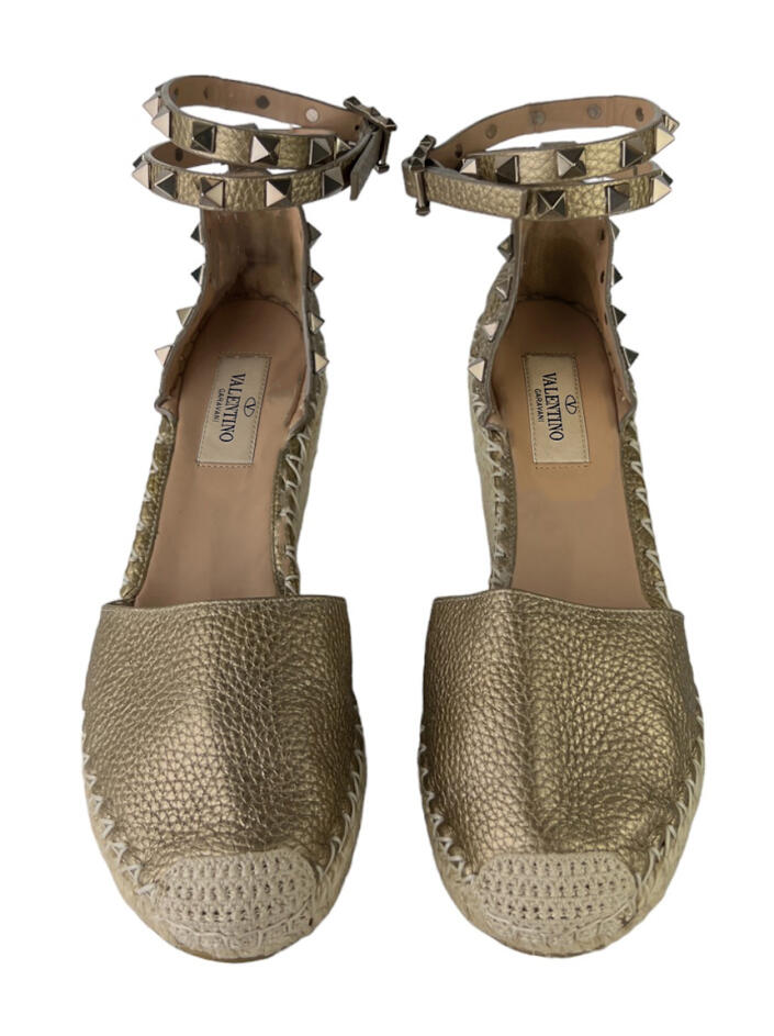 Espadrille Valentino Rockstud Ankle Wrap Dourada - CJVS41 Original