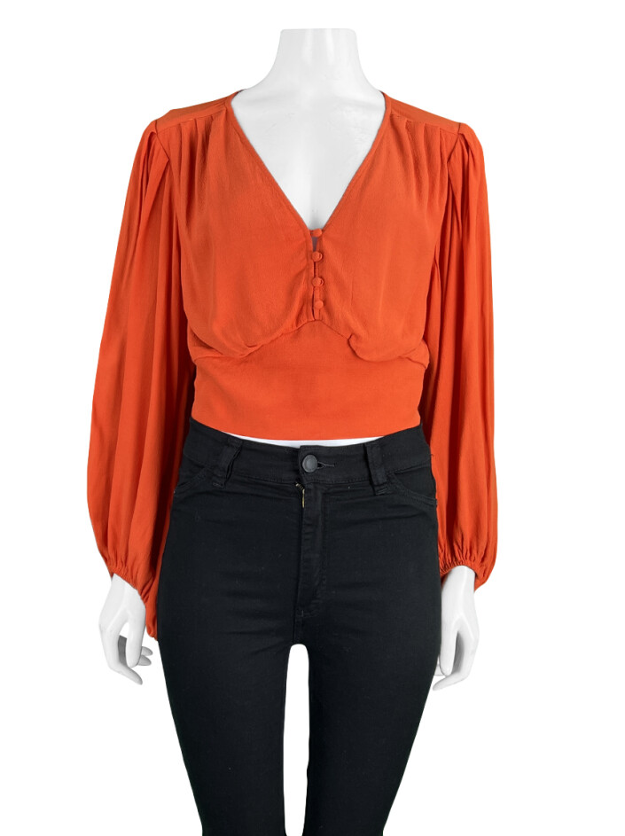 Blusa Shoulder Manga Bufante Laranja Original Etiqueta Nica