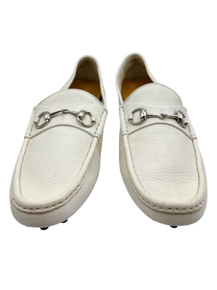 雪*姫様 GUCCI MOCASSINO PELLE MORS. MET. 7B Mocassim Gucci Horsebit Branco - COSZ15 Original | Etiqueta Única