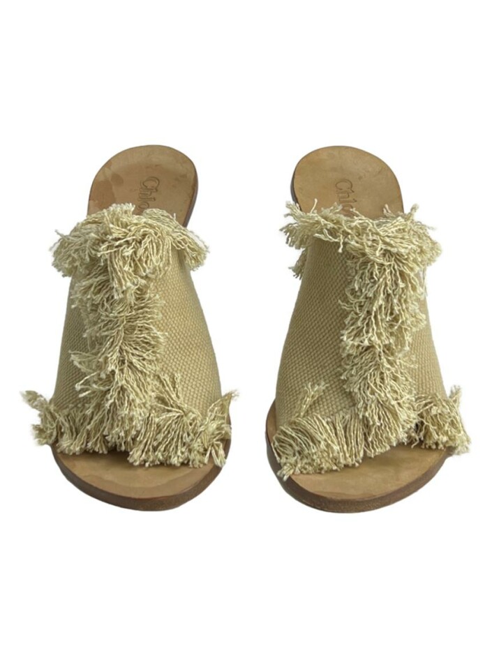 LYMPIA MULE BEIGE CANVAS EMBROIDERED LOGO