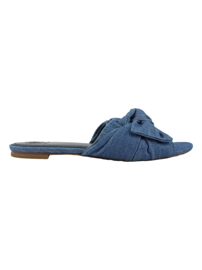 Rasteira Tory Burch Annabelle Bow Denim Slide Original JNL200