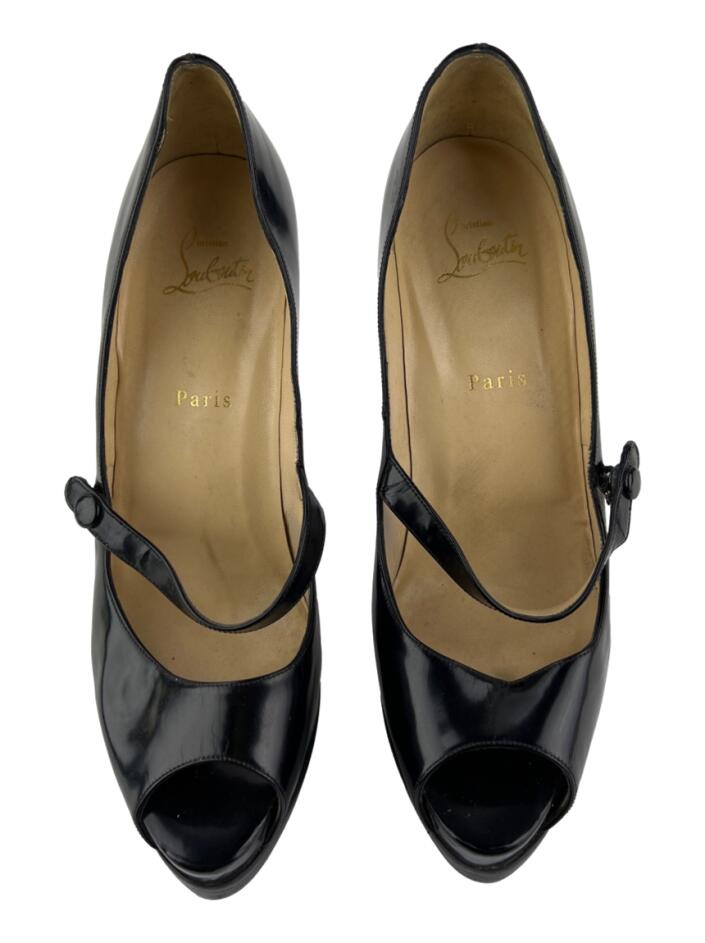 Sapato de Salto Christian Louboutin Mary Jane Peep Toe Preto