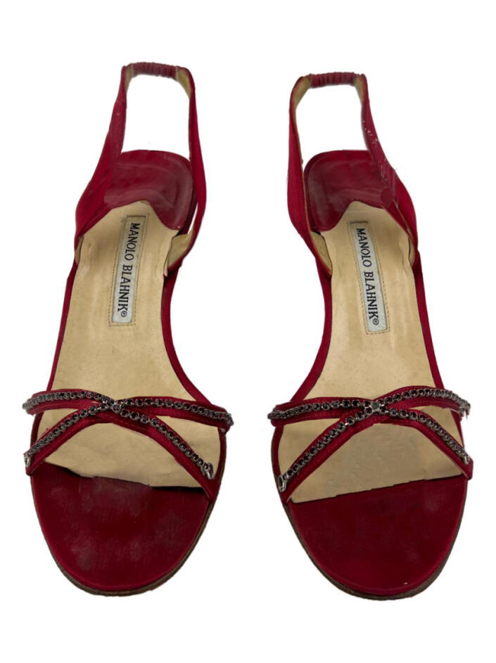 Sapato de Salto Manolo Blahnik Acetinado Slingback Vintage