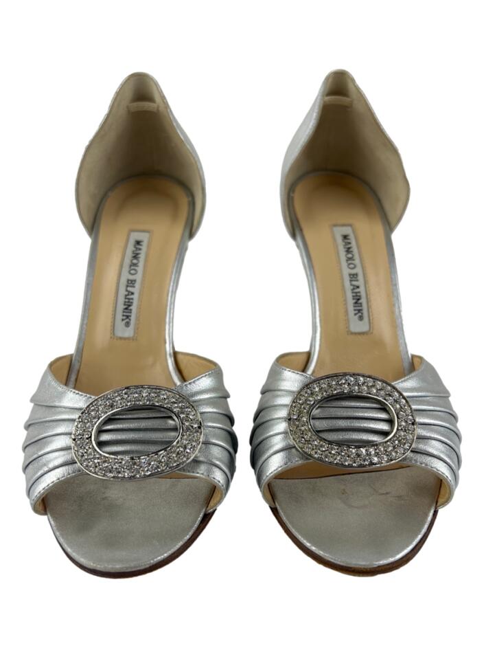 Sapato de Salto Manolo Blahnik D'orsay Peep Toe Cinza - LBL251