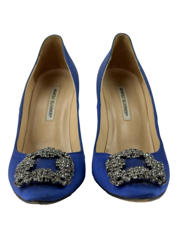 Sapato de Salto Manolo Blahnik Hangisi Cetim Azul - AS1243