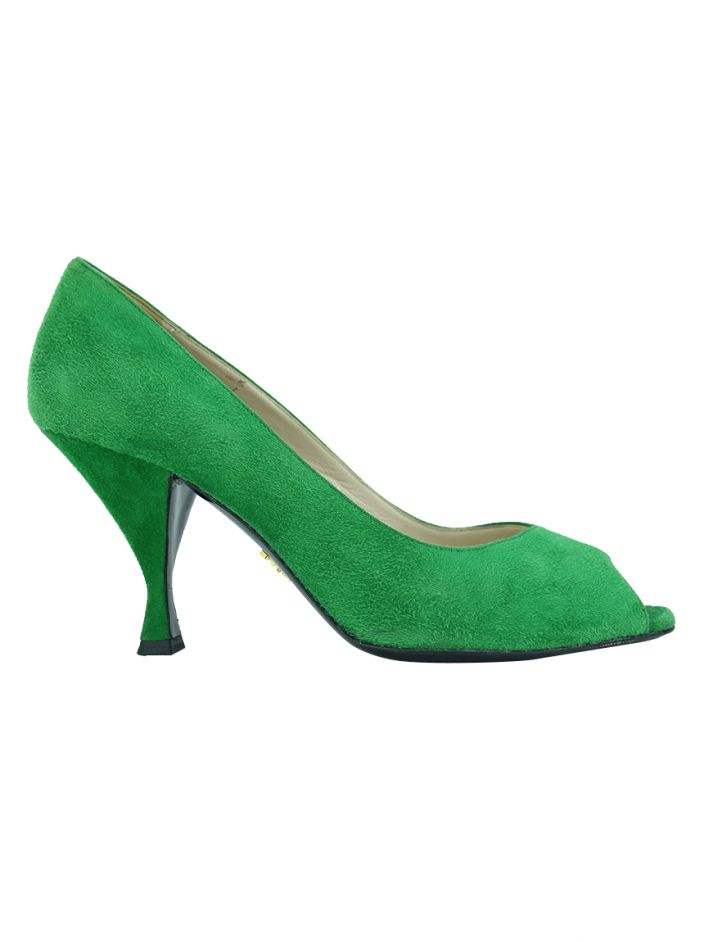 靴 Archive PRADA peep toe mules green Sapato Prada Peep-Toe Camurça Verde - ITL11 Original | Etiqueta Única