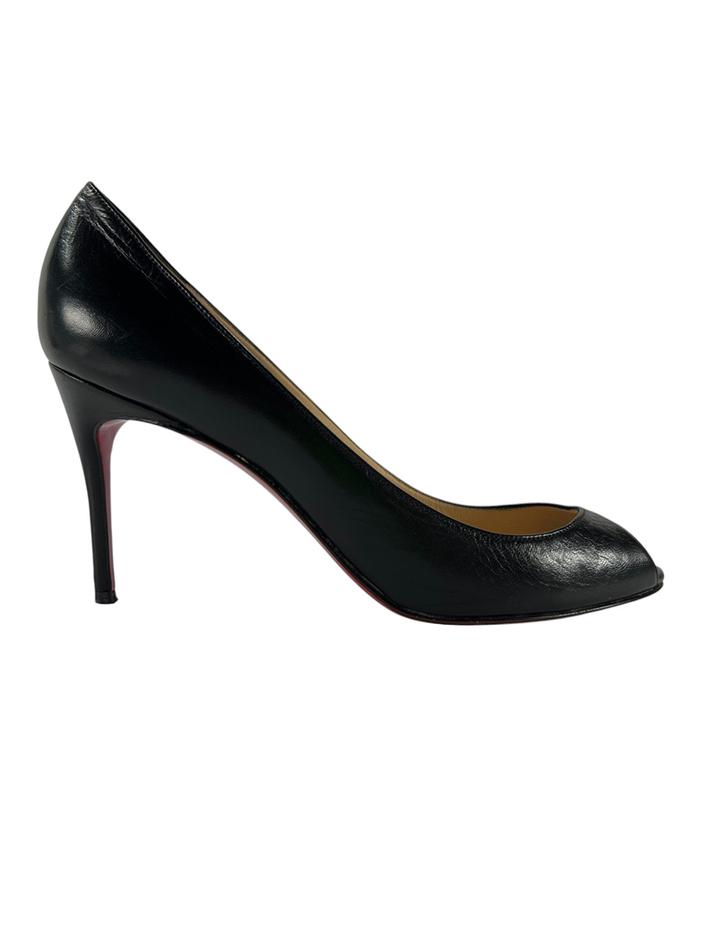 Scarpin Christian Louboutin Peep Toe Couro Preto - ADWN34 Original