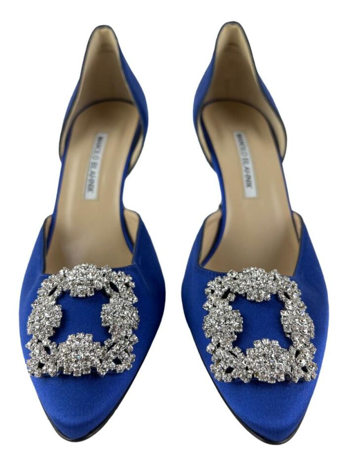 Scarpin Manolo Blahnik Hangisi Cetim Azul Royal - AAFT243 Original