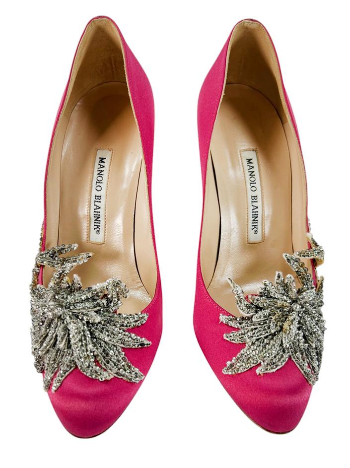 Scarpin Manolo Blahnik Tecido Rosa - EFH123 Original | Etiqueta Única