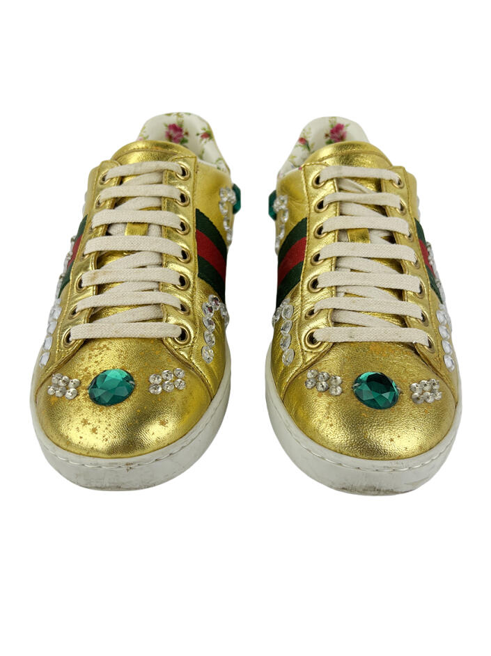 Tênis Gucci Ace Crystal Dourado - OFB475 Original | Etiqueta Única