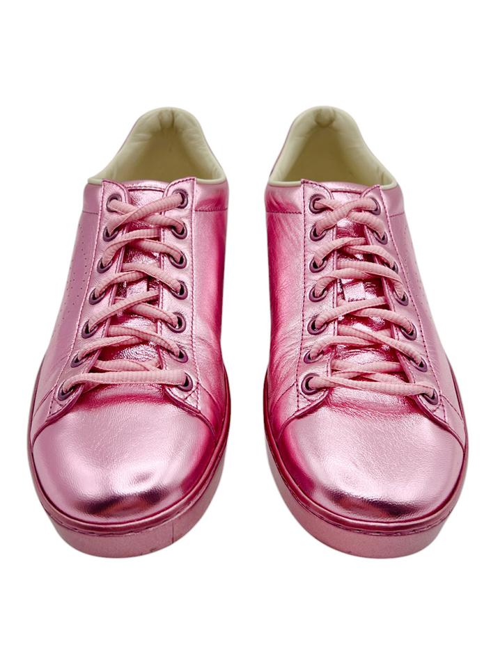 Tênis Gucci Ace Interlocking G Perforated Rosa Metalizado - IP632