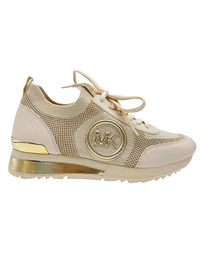 MICHAEL KORS JENKINS スニーカー 24cm Tênis Michael Kors Jenkins Metallic Stretch Knit Trainer Dourado