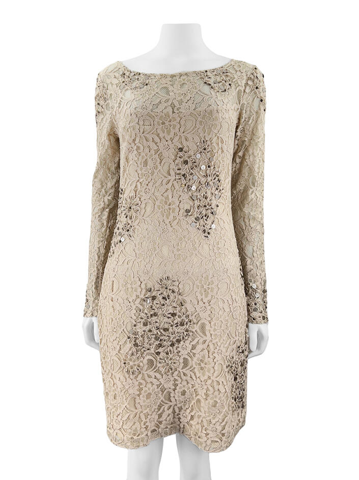 Vestido de Festa Arthur Caliman Renda Bordado Bege BIOH4