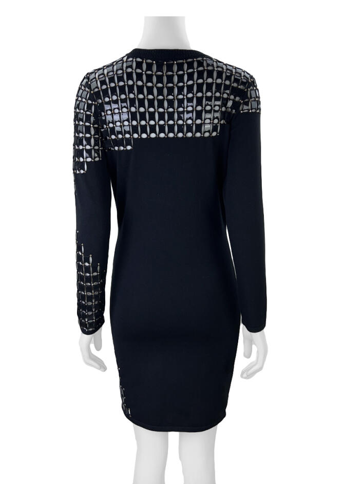 Robe Noire Tricotée Avec Strass Et Paillettes - Taille 6, Marque St. John, Neuf Sans étiquettes