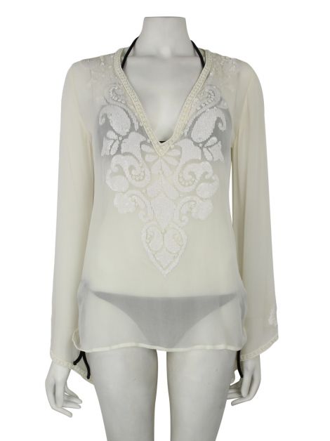 Saída de Praia Taj by Sabrina Crippa Off-White Bordada