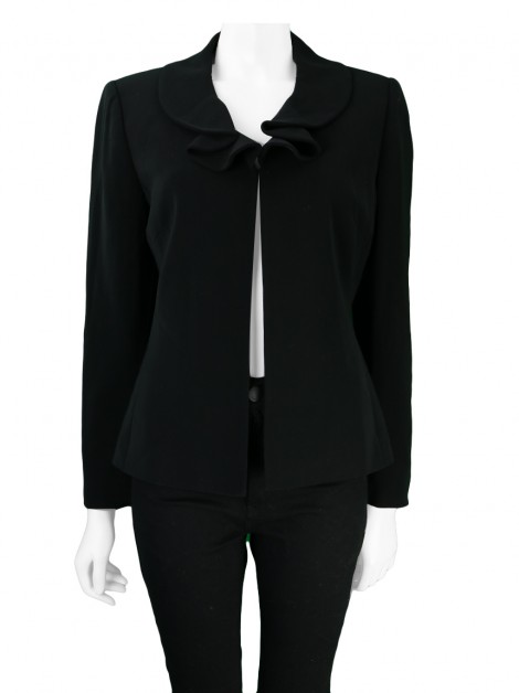Blazer Tahari Arthur S. Levine Tecido Preto Babados Frontais