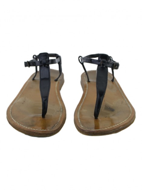 Rasteira K. Jacques Flat Couro Preta