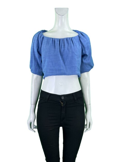 Blusa Coolrated Cropped Manga Bufante Azul