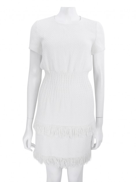 Vestido Maje Tricô Franjas Creme