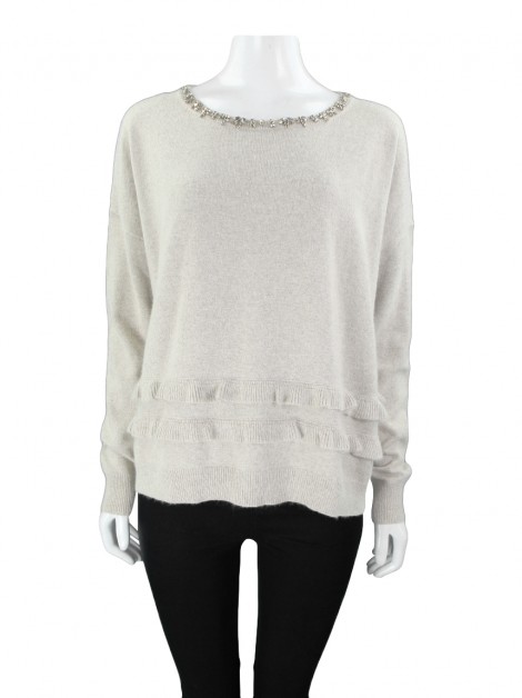 Blusa Interdee Lã Babados Bordado Taupe