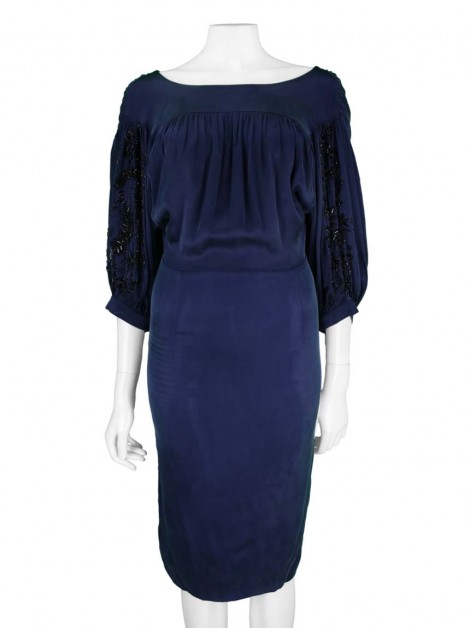 Vestido Mixed Bordado Azul Marinho