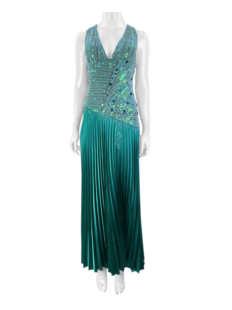Vestido de Festa Patricia Bonaldi Bordado Plissado Verde