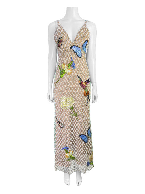 Vestido de Festa Patricia Bonaldi Longo Bege Bordado