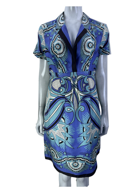 Vestido Nicole Miller Seda Azul Estampado
