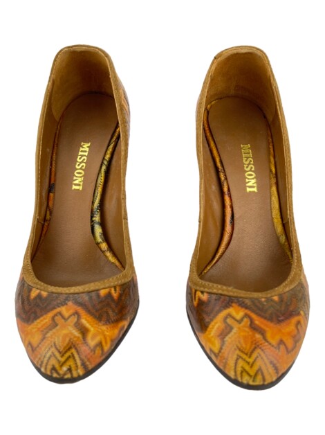 Sapato Missoni Couro Estampado Laranja