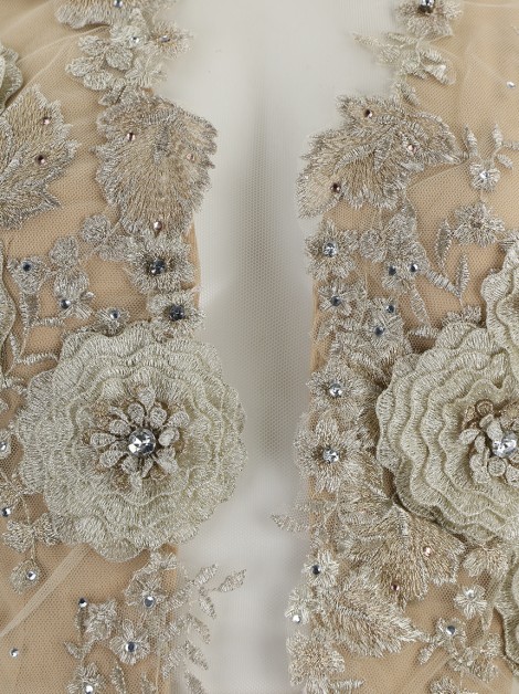 Vestido de Festa Fabiana Milazzo Bordado Floral Bege