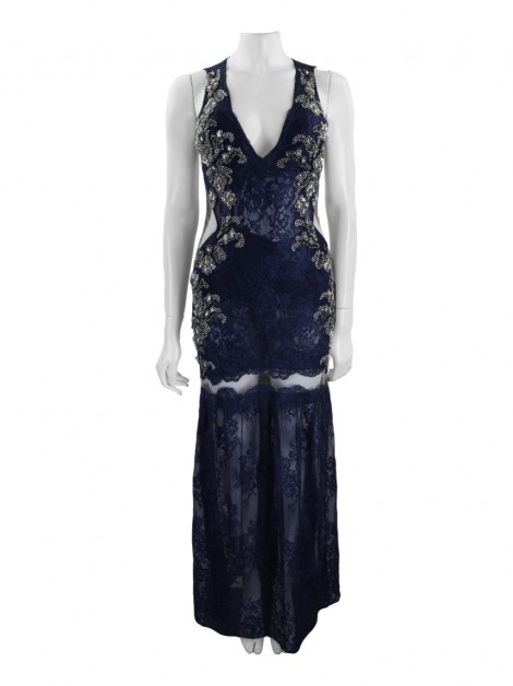 Vestido de Festa Patricia Bonaldi Renda Marinho Bordados