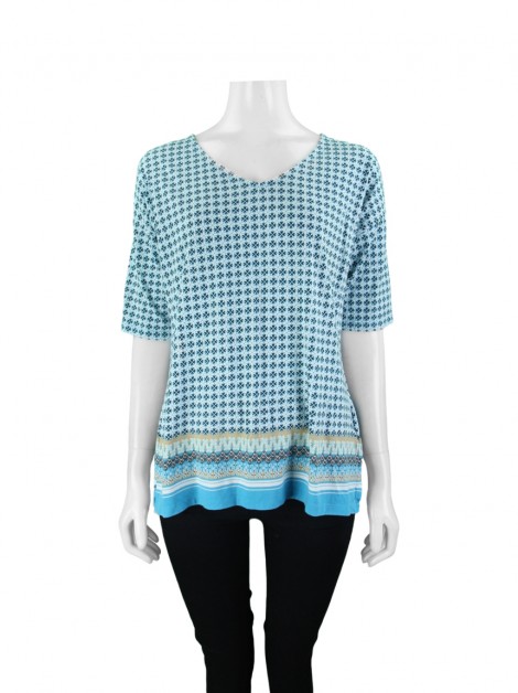 Blusa Talbots Malha Azul Estampanda