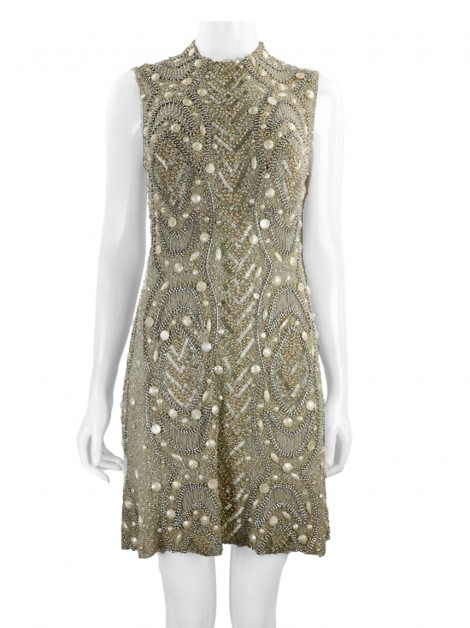 Vestido de Festa Patricia Bonaldi Bordado Strass Bege